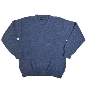 La Vicunita Peru Mens L 100% Alpaca Wool Sweater Blue V Neck Pullover